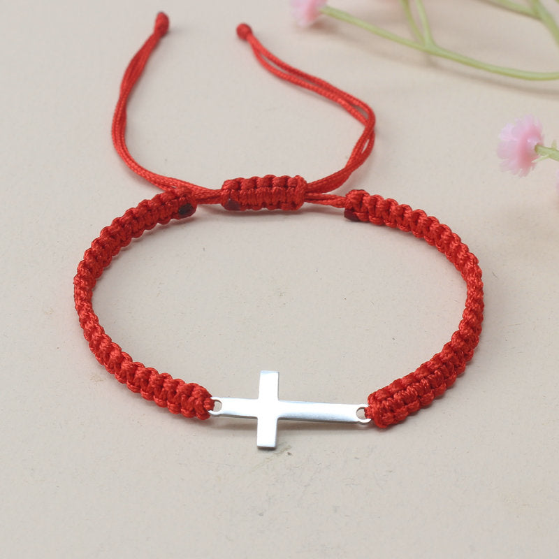 1pc Hand Woven Adjustable Stainless Steel Cross Bracelet Men's Hand Jewelry