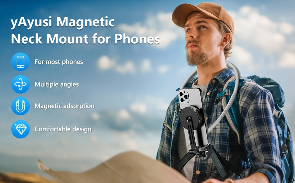 Universal Neck Mount for Phones - Hands-Free POV/Vlog Selfie Holder with Chest Strap for iPhone 15, 14, 13, 12 Series & Android Phones