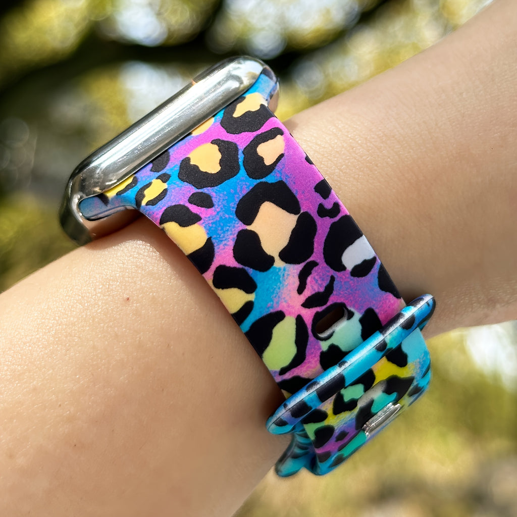 سوار سيليكون مطبوع مزدوج الجوانب متدرج الألوان للساعات الذكية 38 مم 40 مم 41 مم 42 مم 44 مم 45 مم سوار رياضي مصبوغ بالربط