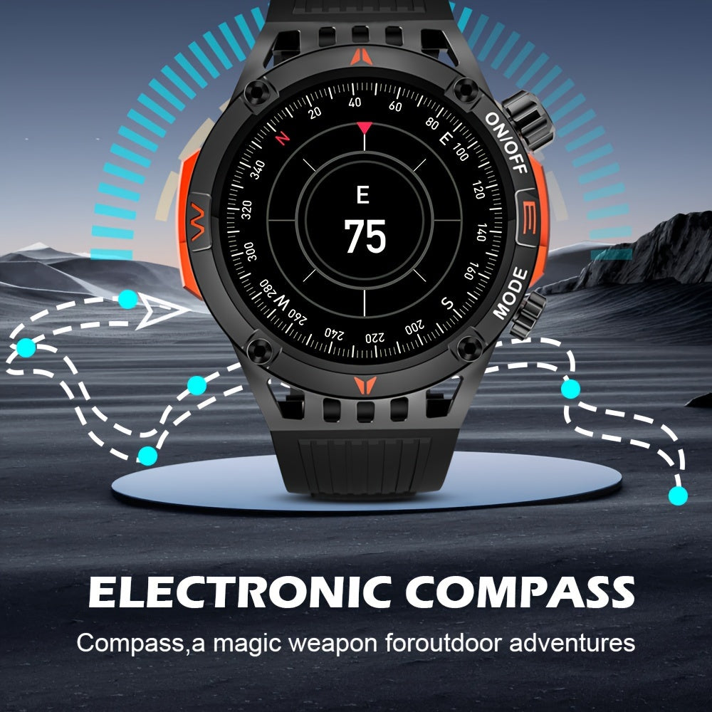 Military Smart Watch For Men Answer/Make Call, Outdoor Waterproof Tactical Sports Smartwatch With LED Flashlight Compass, Sleep Monitor Fitness Tracker Watches For IP Android Phone