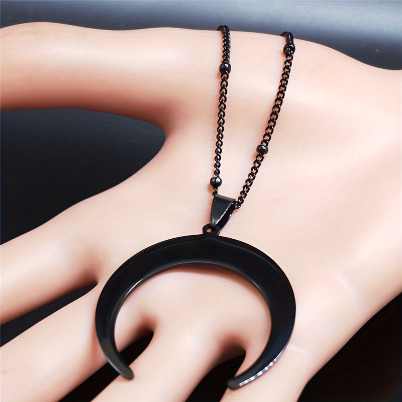 Gothic Stainless Steel Moon Necklace For Women Black Color Big Neckless Jewelry