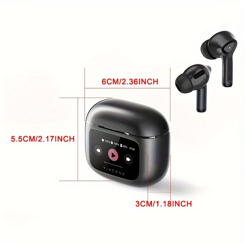 50H Playtime Smart Wireless Earbuds 5.3 with Touch Screen Charging Case - Bass Stereo Earphones with Mic for Sports, Work, Android/Phones