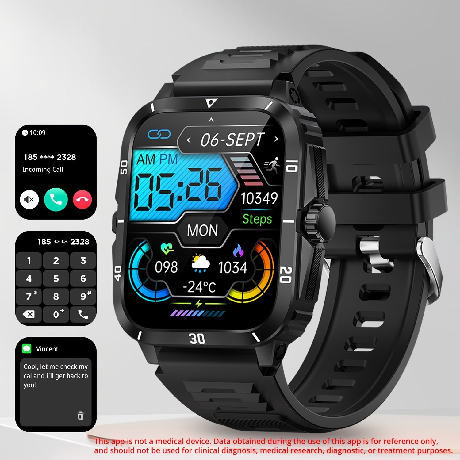 New Military Style Smart Watch Men's Fitness Watches 3 ATM Waterproof BT Call Smartwatch Men For Android IPhone, 1.96" IPS HD Screen, 430mAh Long Battery Life, Control Music, Sleep Monitoring, Wireless Calling (Answer/Make Ca