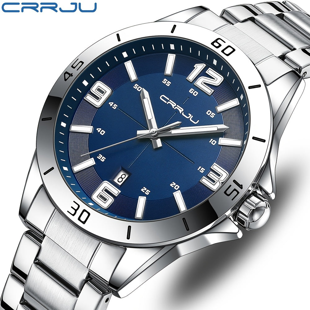 CRRJU Brand Men Watches Business Quartz Watch Men's Stainless Steel Band 1181.1inch Waterproof Date Wristwatches, Ideal choice for Gifts