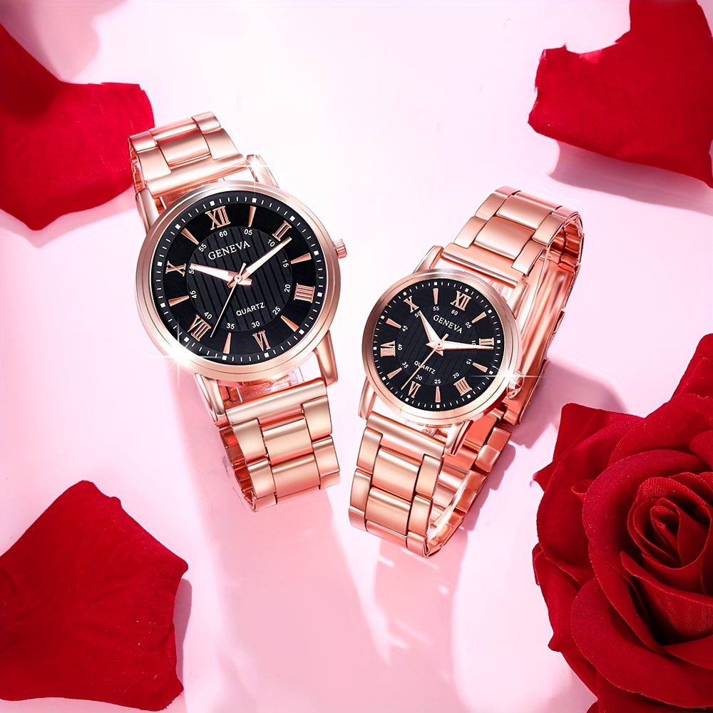 2pcs Romantic Couples Watches - Stylish Stainless Steel Quartz for Everyday Glamour - Perfect Thanksgiving Gift Set
