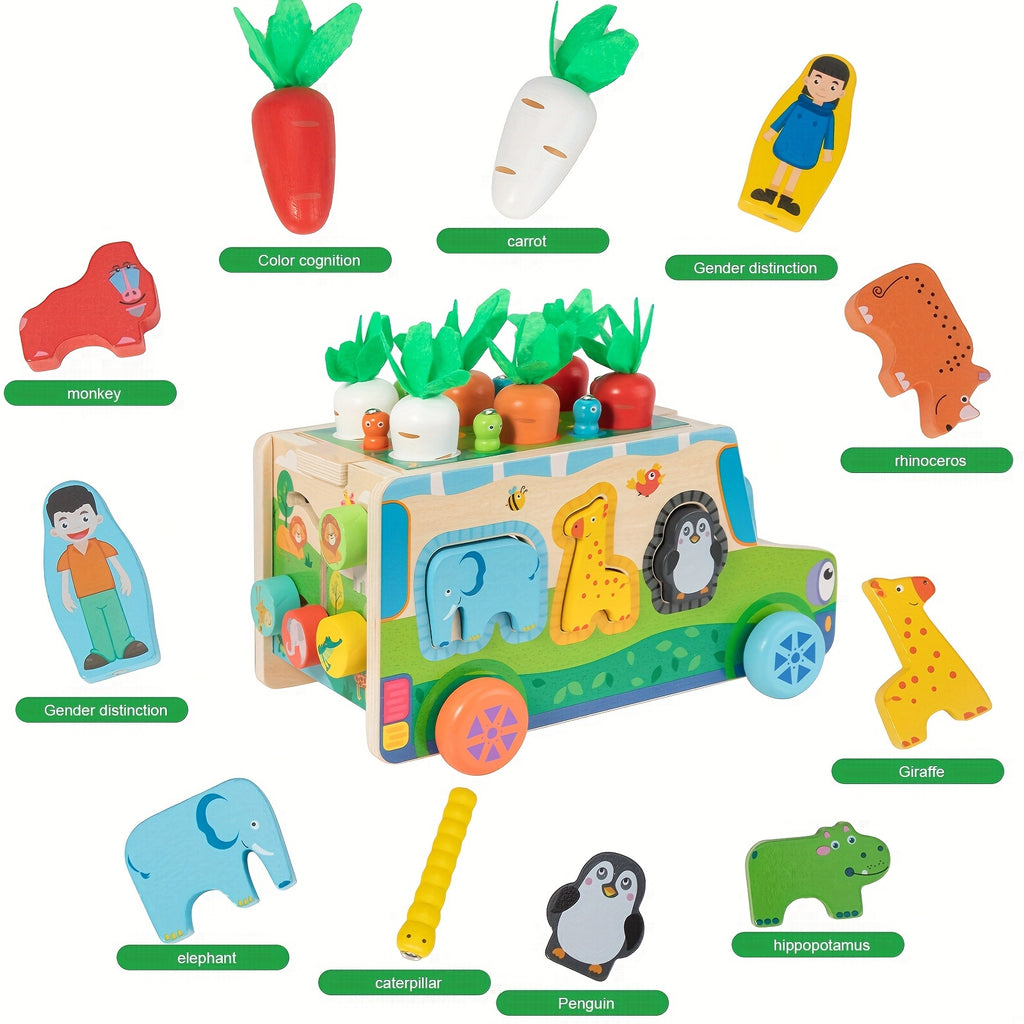 Montessori Wooden Shape Sorting Toys for Kids: Farm Animals & Vegetables Blocks, Educational Gift for 3-5 Year Olds