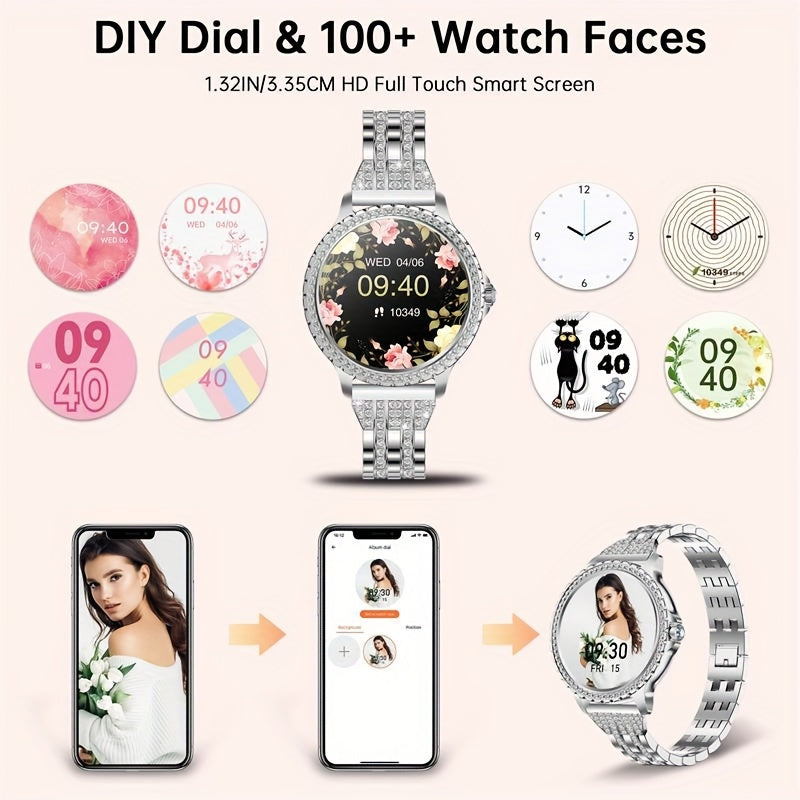 Smart Watch, Full Touch Smart Watches for Android & iPhone Compatible,(Answer/Make Call) Smart Fitness Tracker Watch for Women/Man Smartwatch with Sports/Step, Ideal for Gift (Include Bands:Silver + Beige + Light Pink)