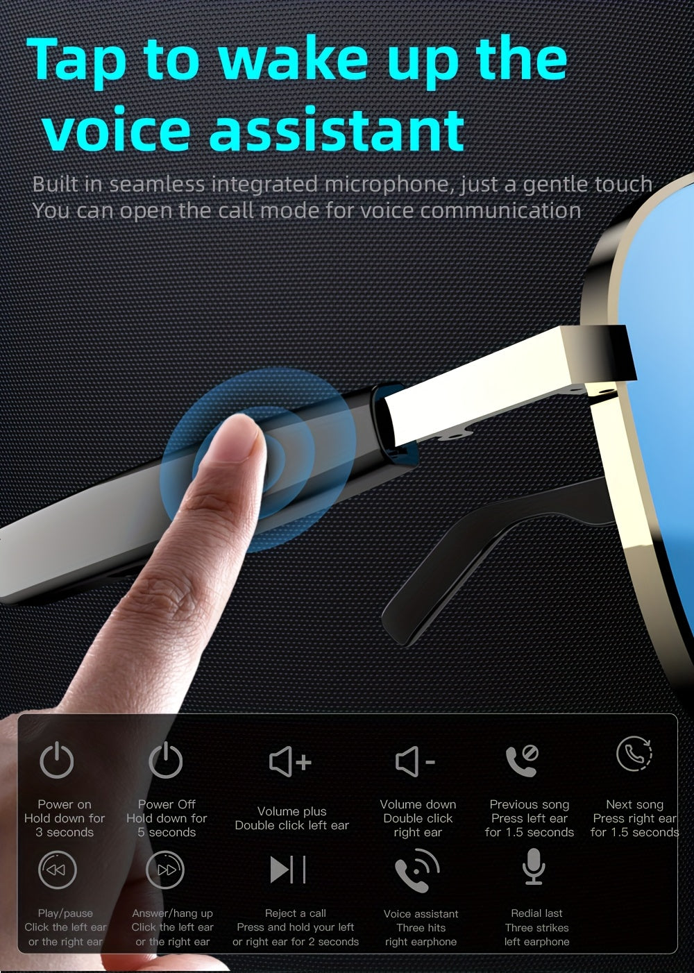 New Fashionable Smart Audio Glasses with Built-in Microphone And Speaker, High-definition Voice Calling, Hifi Sound Quality, Suitable for Driving, Outdoor Work, Daily Home Wear, Compatible with IOS/Android Phones, Suitable fo