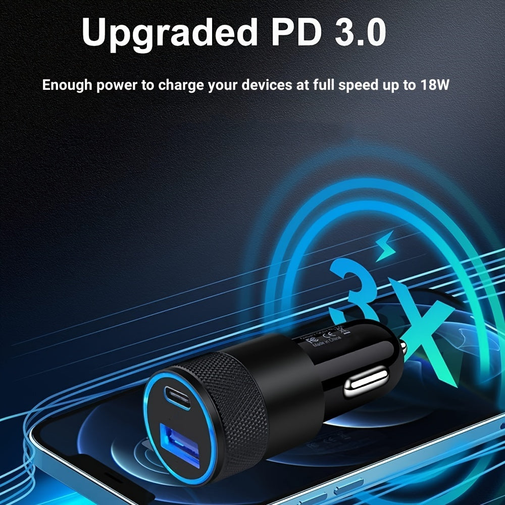 1pc USB A+C Dual Ports Mini Pull Ring Car Charger, Type-C Car Charger Mini Adapter For IPhone/Google/Huawei/Xiaomi/Android Phones