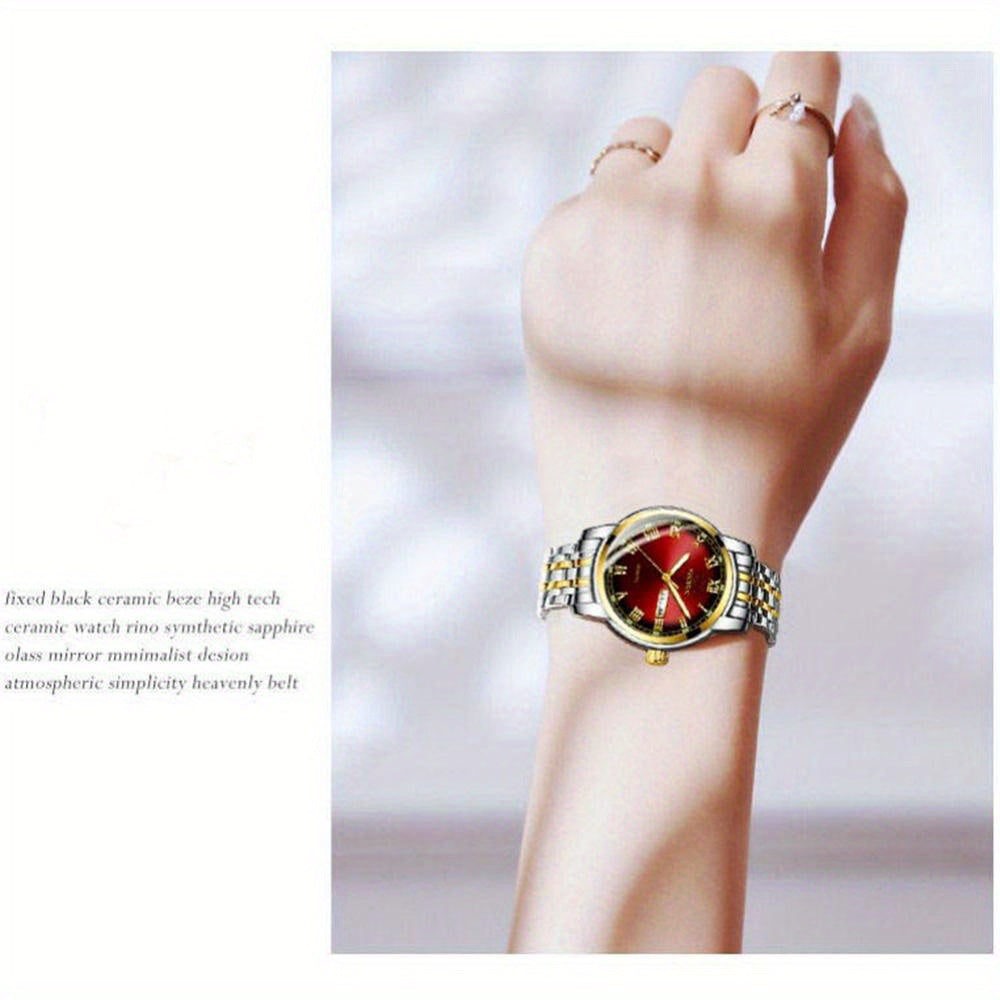 ساعات نسائية كلاسيكية ذات طابع ريترو بتقويم مزدوج متينة وأنيقة وعصرية وساعة نسائية لطيفة وسخية