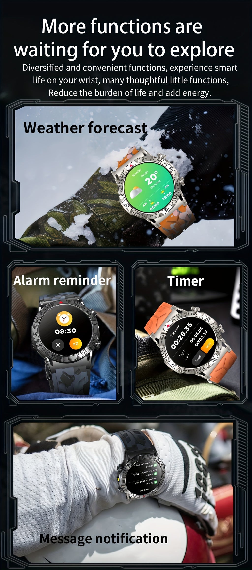 2024 New Outdoor Sport Smart Watch Men Women 1.43" AMOLED 450mAh Battery Wireless Calls SMS Notification Monitoring GPS Track+Altitude+Barometric Pressure+Compass+Flashlight Smart Watches For Android Iphone