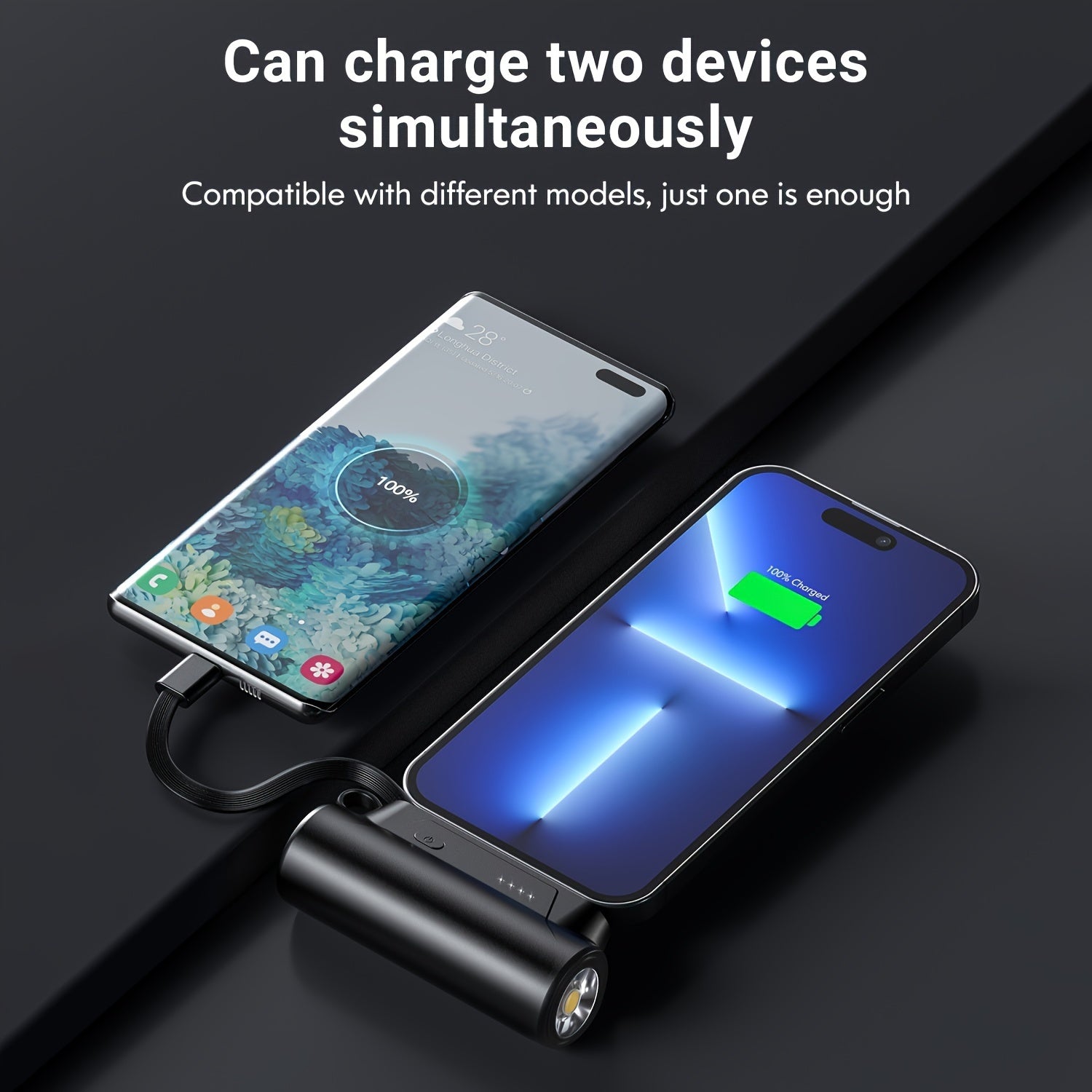 8000mAh Portable Charger Sunveza: Fast 5V3.1A Charging, Type-C Cable, Flashlight, Phone Holder, Compact, Lightweight, 2 Output Ports for iPhone and Android Phones - L9PROhei