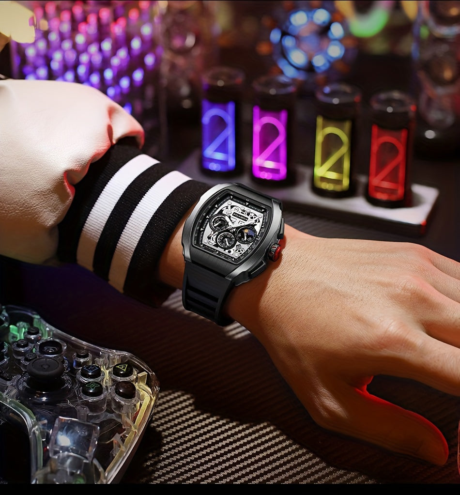 ساعة فوكس بوكس ​​كوارتز للرجال مقاومة للماء، ساعة رياضية من السيليكون مع التاريخ