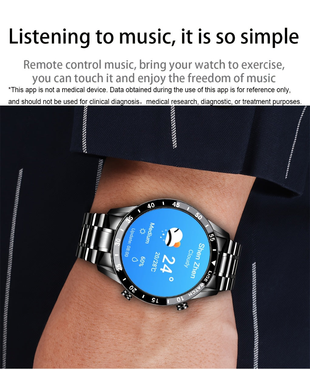 ساعة ذكية أنيقة بشاشة لمس كاملة، الرد على المكالمات الواردة ورفضها، ساعات ذكية للتحكم بالموسيقى، اهتزاز لالتقاط الصور، التحكم بالموسيقى، مراقبة النوم، عد الخطوات، العد التنازلي، ساعة اللياقة البدنية الرياضية