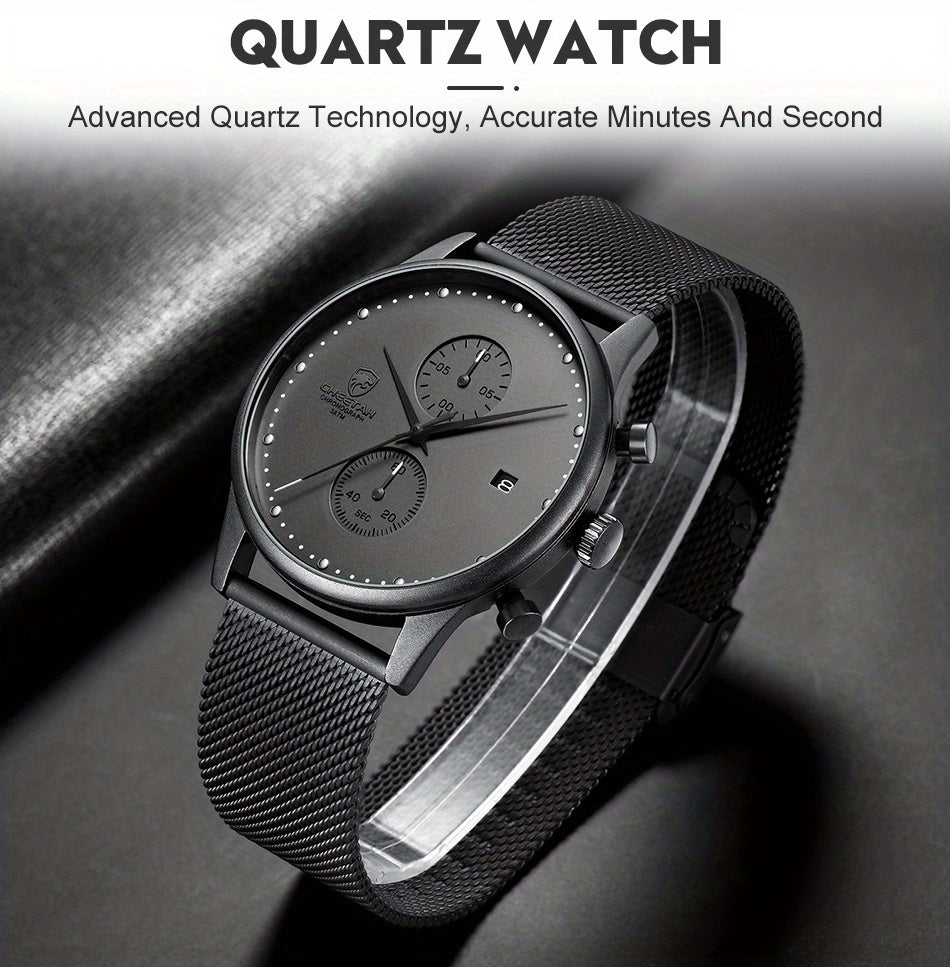 New CHEETAH Brand Fashion Casual Men Watches Chronograph Quartz Stainless Steel Mesh Waterproof Sports Clock with Auto Date