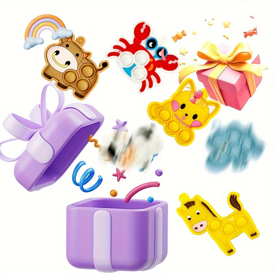 10-Pack Animal Pop Fidget Toy Keychains - Silicone Bubble Popping Toys for Kids Ages 3-6, Party Favors for Birthday, Christmas, Halloween Gifts