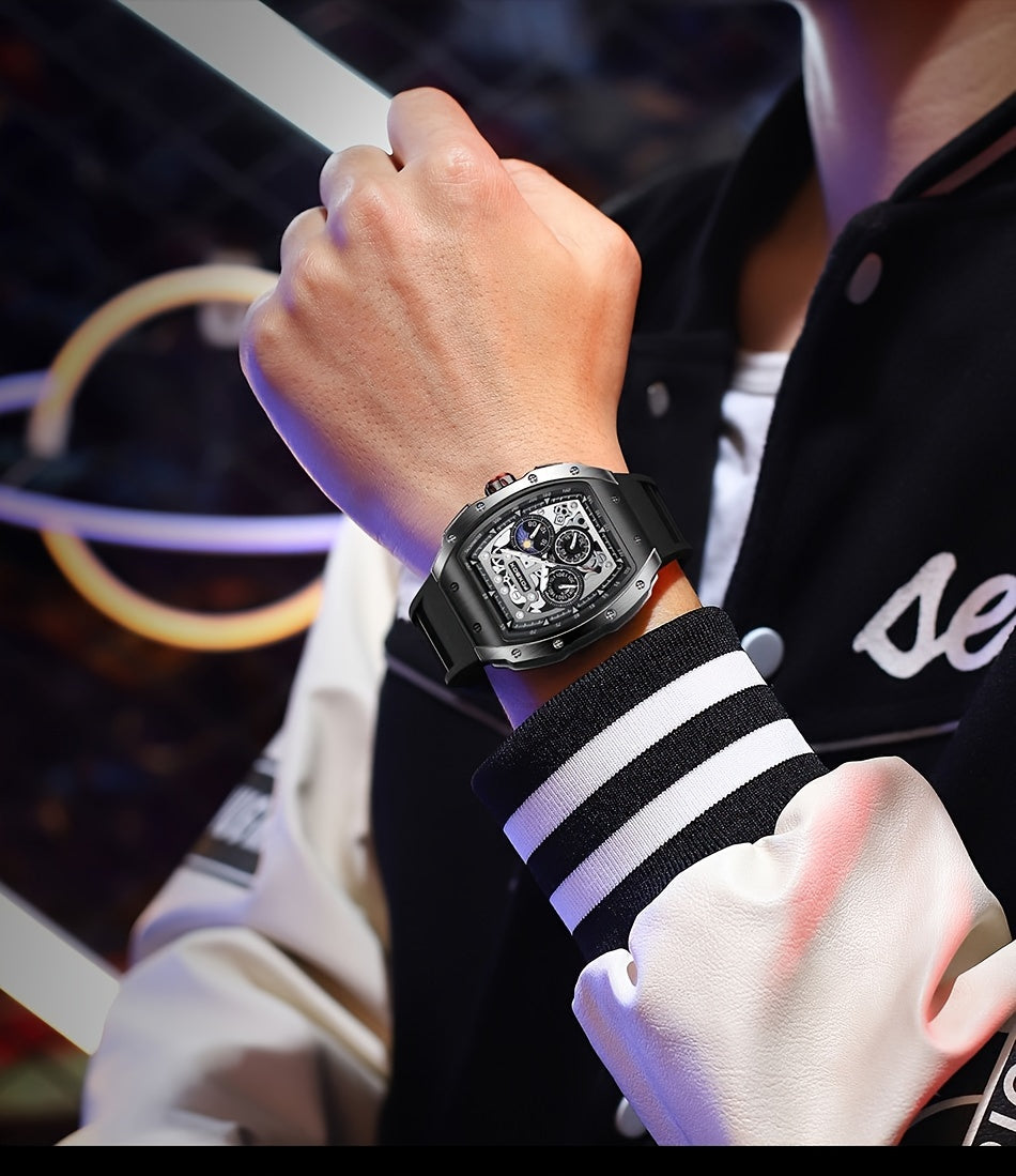 ساعة فوكس بوكس ​​كوارتز للرجال مقاومة للماء، ساعة رياضية من السيليكون مع التاريخ