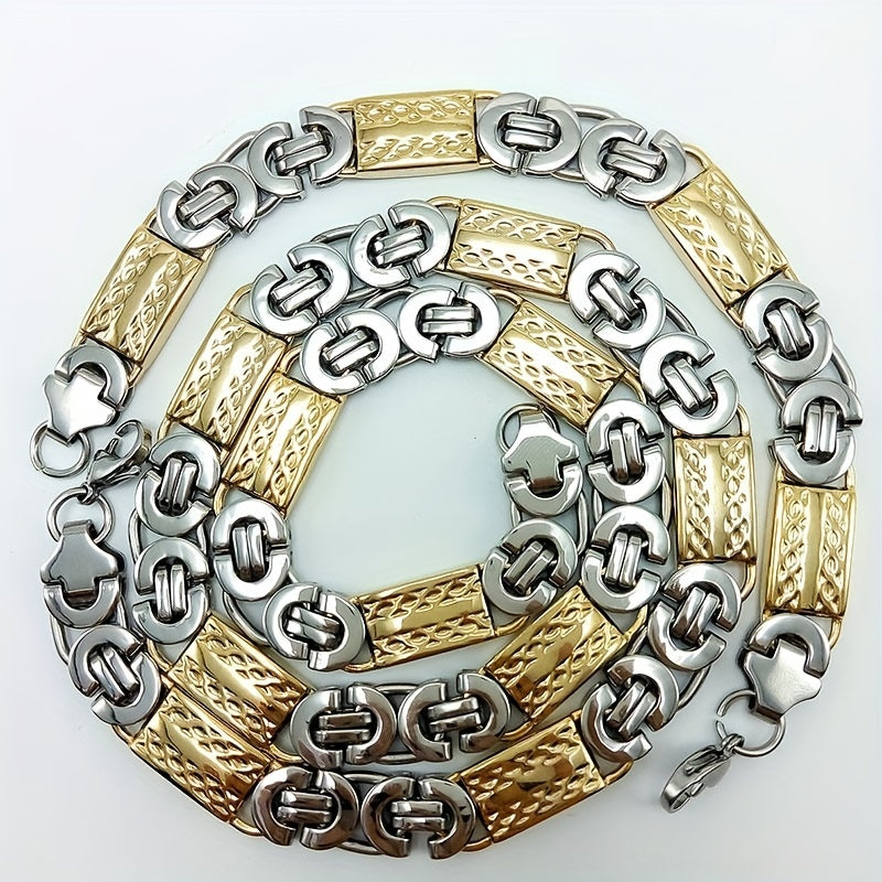 11MM Wide Men's Stainless Steel Necklace And Gold Plated Bracelet Set, Jewelry Gift For Men