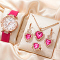 5pcs/set Adorable Heart Womens Watch - Glamorous Rhinestone Quartz Analog Wrist Watches & Jewelry Ensemble - Sparkling Timeless Accessories, Ideal Gift for Her