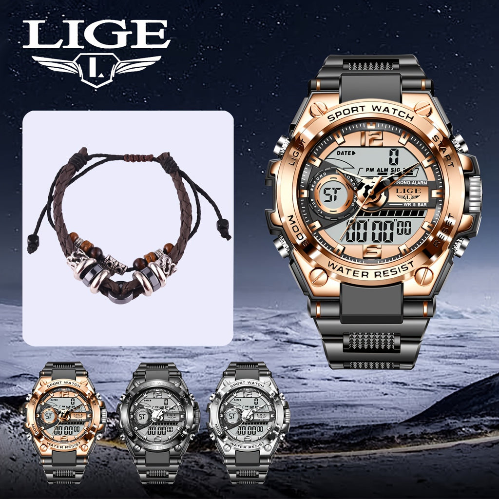 LIGE Electronic Watches For Men Luxury Sport Chronograph Alarm WristWatch Quartz Big Clock Digital Male Watch
