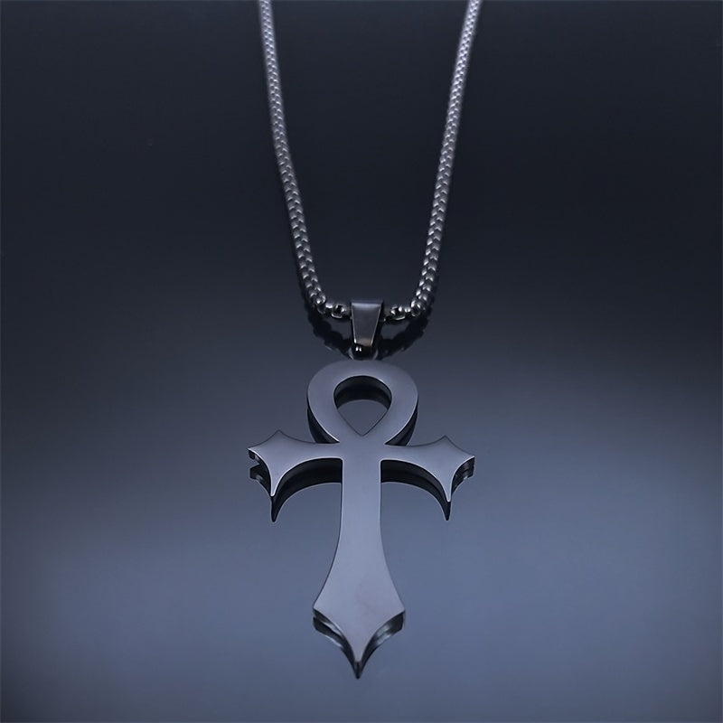 1pc Easter Goth Egyptian Cross Ankh Key Of Life Necklace Stainless Steel Black Color Amulet Religious Necklaces Gothic Jewelry Gift N7078