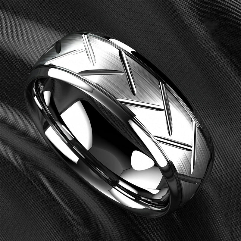 1pc 8MM Luxury High Quality Black Titanium Steel Ring Fashion Simple Men's Black Stainless Steel Wire Groove Tire Ring Artificial Jewelry Lover Gift