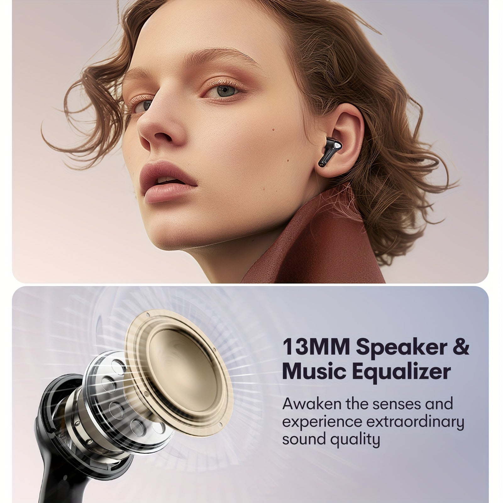 50H Playtime Smart Wireless Earbuds 5.3 with Touch Screen Charging Case - Bass Stereo Earphones with Mic for Sports, Work, Android/Phones