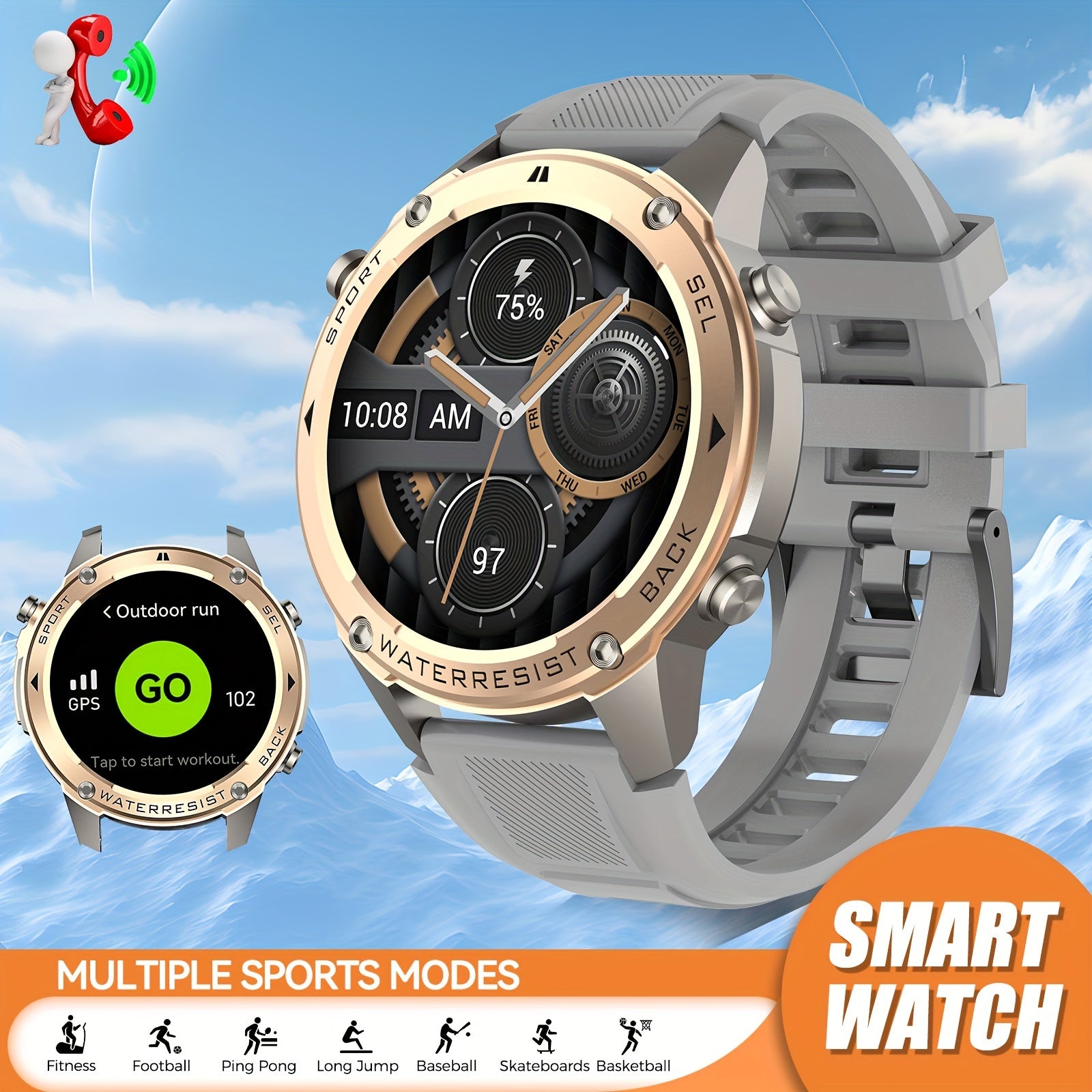 INEYES 2024 New GPS-Support Sport Smartwatch For Men, 170+ Outdoor Modes, 500 MAh Big Battery, 1.43 Inch AMOLED HD Screen, Massive Dials Free Change, 6 Theme Styles, Smartwatch For IPhone Android Phones, Metal Shell, Cool Wri