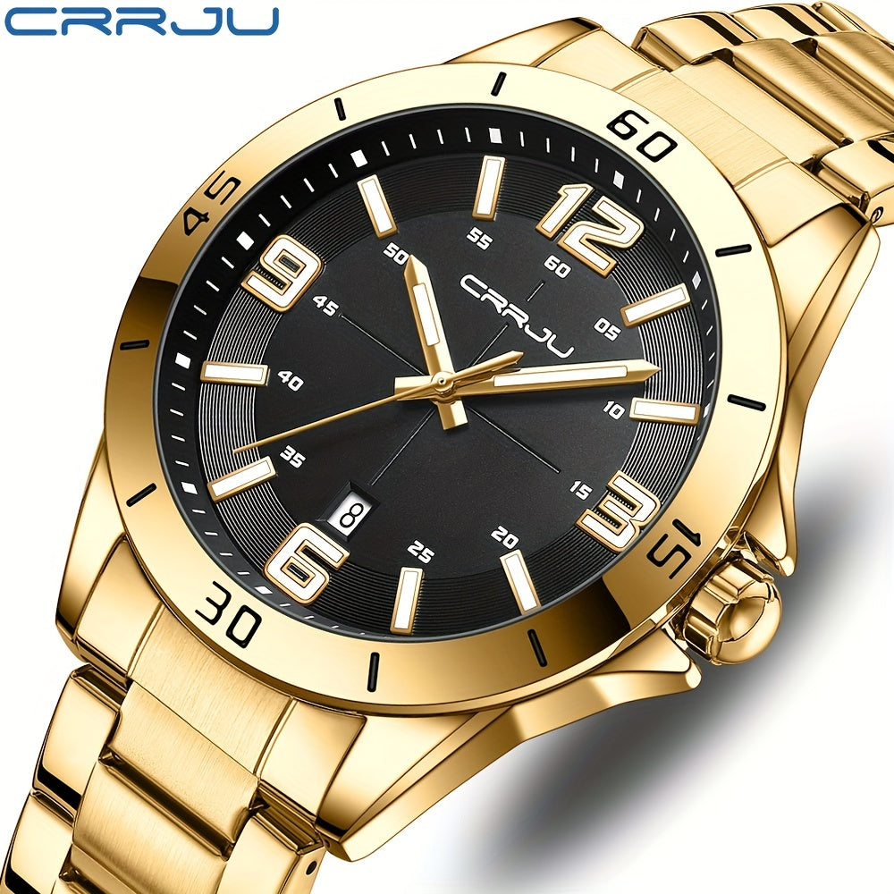 CRRJU Brand Men Watches Business Quartz Watch Men's Stainless Steel Band 1181.1inch Waterproof Date Wristwatches, Ideal choice for Gifts