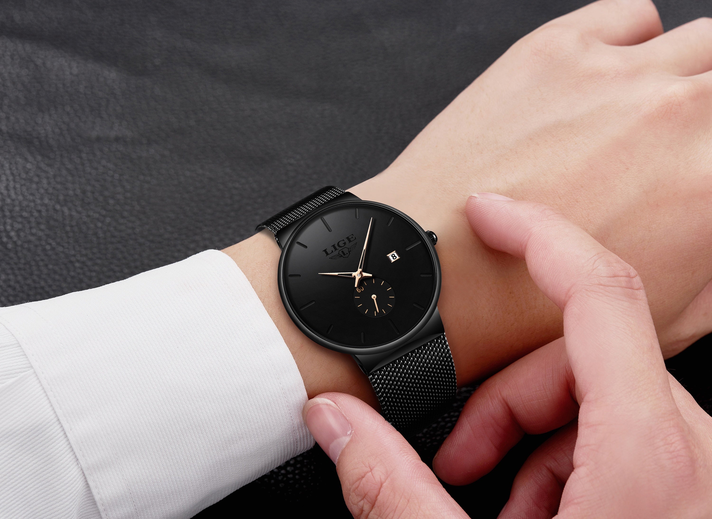 LIGE Minimalist Casual Men's Watch with Stainless Steel Mesh Belt. Leisure Fashion Men's Business Quartz Watches. Waterproof Calendar Wristwatch. Suitable for Gifts to Men.