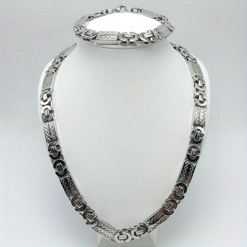 11MM Wide Men's Stainless Steel Necklace And Gold Plated Bracelet Set, Jewelry Gift For Men