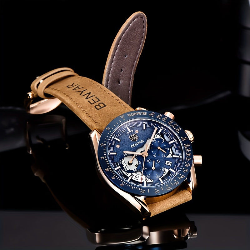 ساعات بينيار للرجال، كوارتز تناظرية، كرونوغراف، مضيئة، وجه كبير، ساعات رجالية، عمل، رياضة، أزياء كاجوال، مصمم، ساعات يد رجالية، هدية أنيقة للرجال