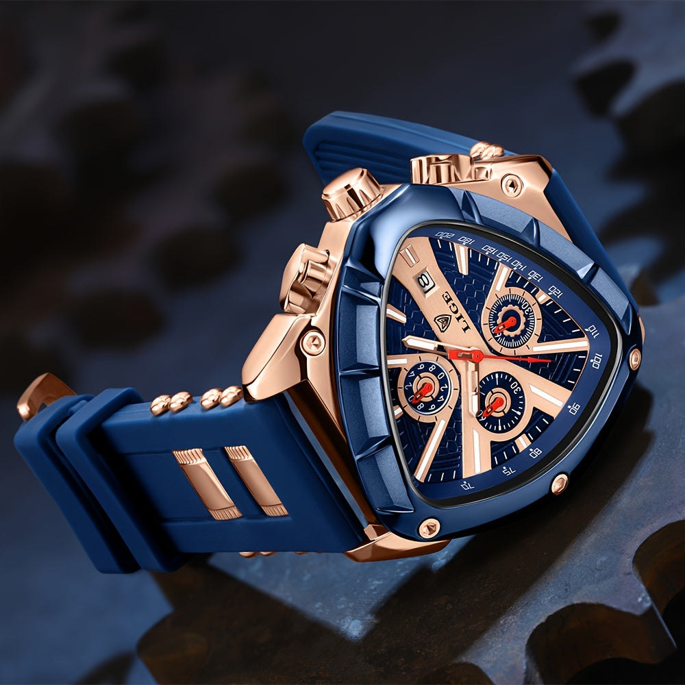 Sports Triangle Mens Watches, Luminous Pointers Fashion Rubber Strap Waterproof Irregular Quartz Wristwatch