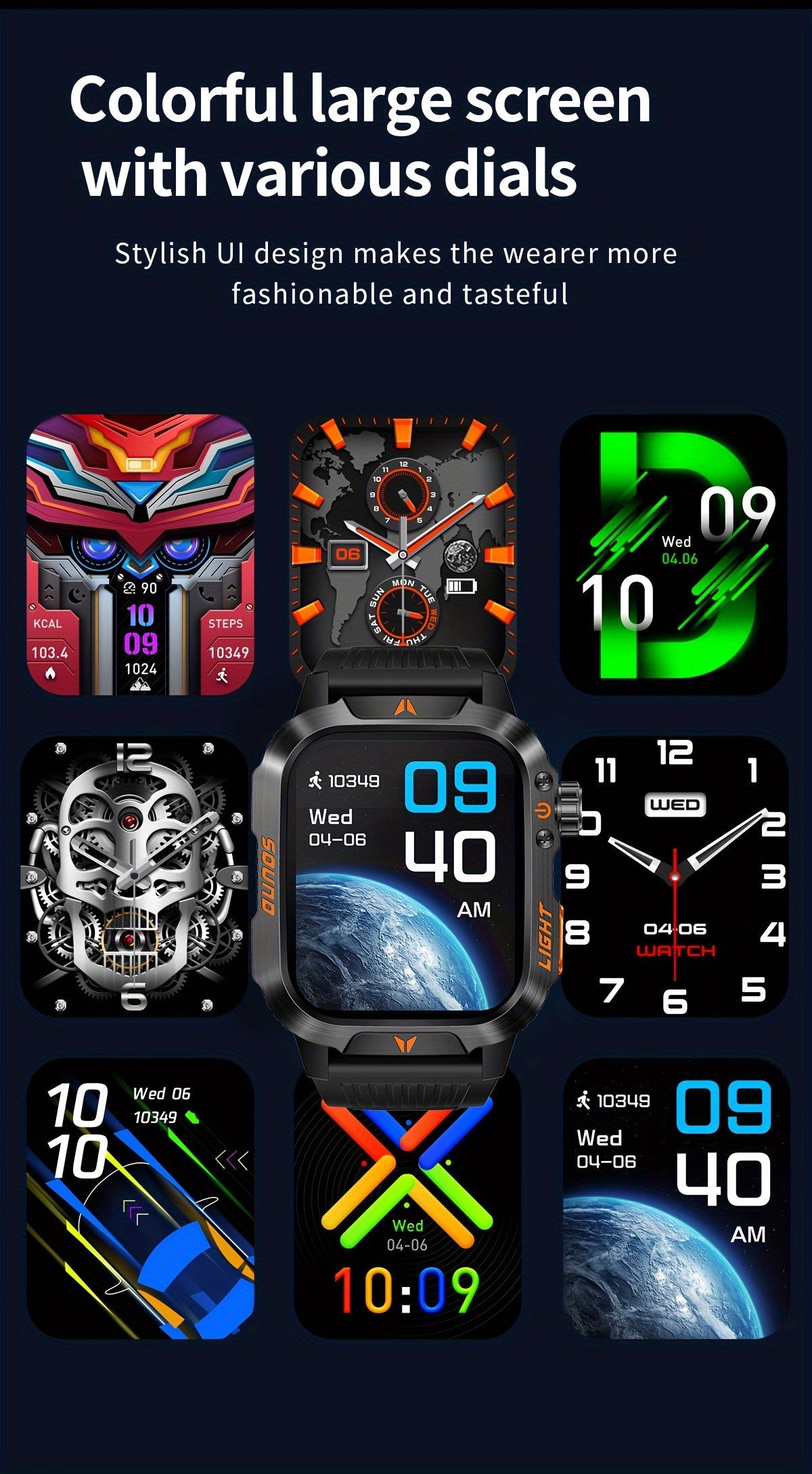 ساعة ذكية خارجية، مكالمات لاسلكية، ساعة رياضية، بوصلة، مقياس الارتفاع، مقياس الضغط الجوي، مصباح يدوي LED، IP68، عداد الخطوات، متتبع اللياقة البدنية، عرض معلومات الوسائط المتعددة، الطقس أكثر من 100 وضع رياضي، مناسبة لأجهزة Android iPhone، الرجال