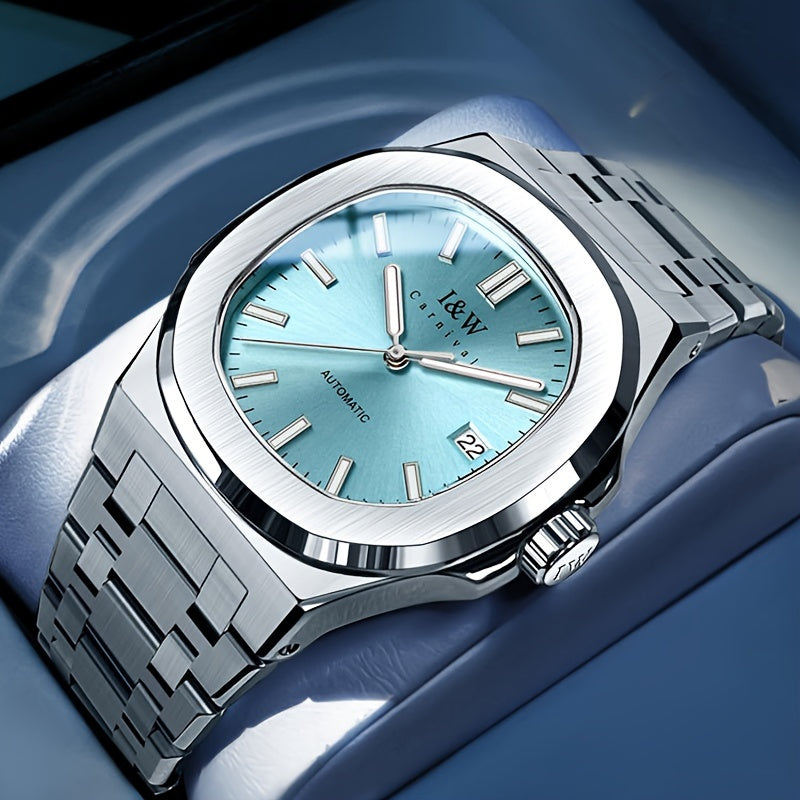 I&W CARNIVAL Men's Automatic Mechanical Watches, Waterproof Strong Luminous Full Steel Auto Date Watch