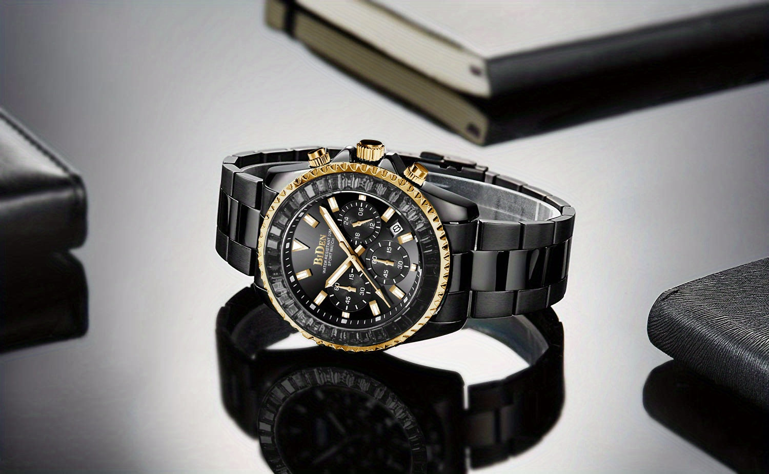 ساعة كوارتز كرونوغراف للرجال بسوار من الفولاذ المقاوم للصدأ ومقاومة للماء وتاريخ اليوم، ساعات يد كاجوال للأعمال