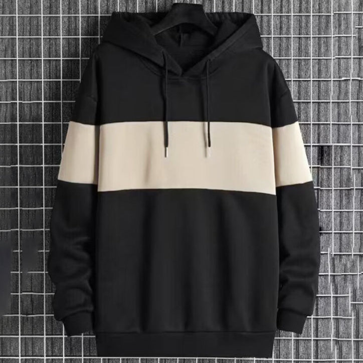 Mens Patchwork Color-Block Hoodie Single-Face Style