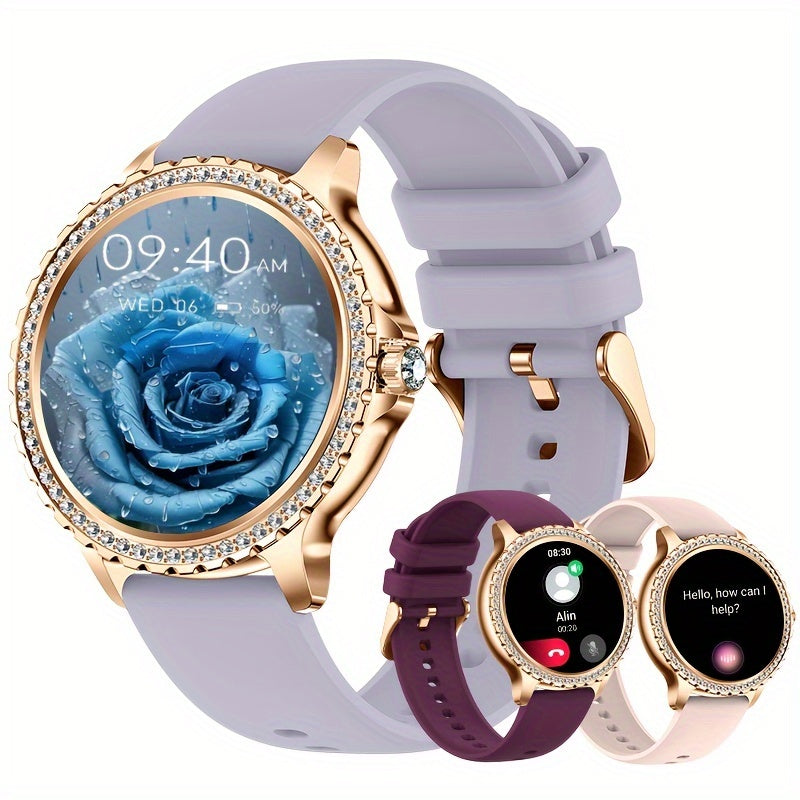 ساعة ذكية، ساعات ذكية تعمل باللمس بالكامل متوافقة مع أندرويد وآيفون، (الرد على المكالمات/إجرائها) ساعة ذكية لتتبع اللياقة البدنية للنساء/الرجال مع ساعة ذكية رياضية/خطوة، مثالية للهدايا (تتضمن أشرطة: وردي غامق + أحمر نبيذي + أرجواني فاتح)