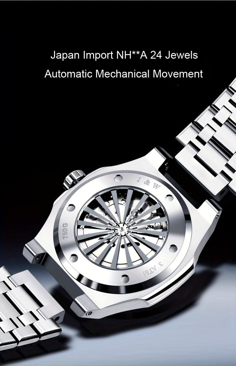 I&W CARNIVAL Men's Automatic Mechanical Watches, Waterproof Strong Luminous Full Steel Auto Date Watch