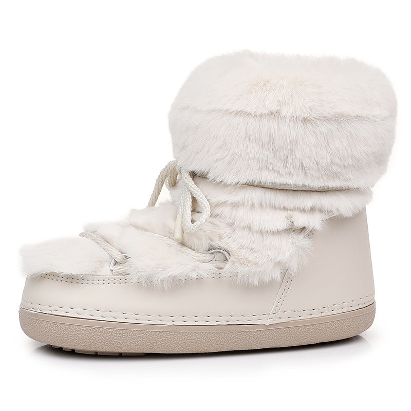 Women's Short Thin-soled Fur-lined Snow Boots