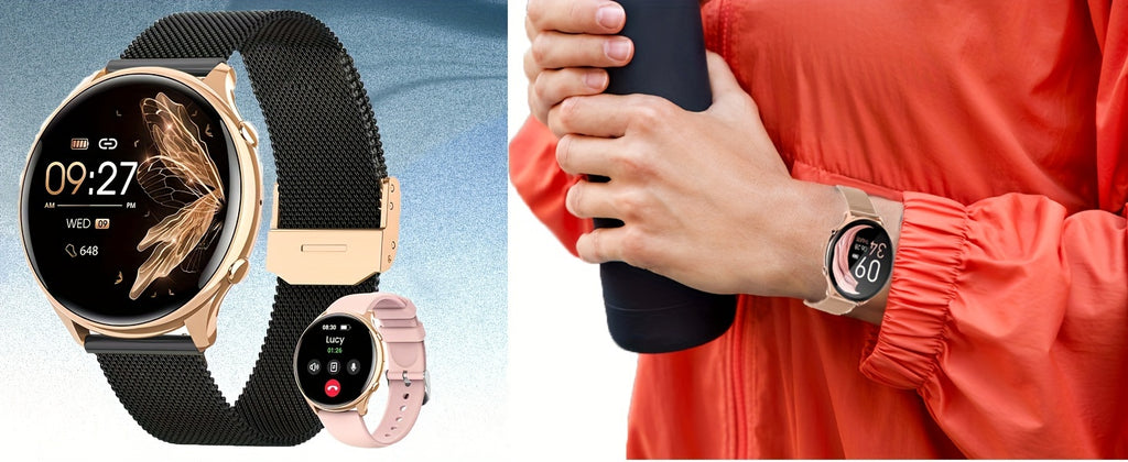 ساعات ذكية للنساء، الرد على المكالمات/إجراؤها، ساعة ذكية مقاس 1.39 بوصة، وضع رياضي لأكثر من 120 خطوة، عداد خطوات، لأجهزة أندرويد وiOS، هدية مثالية للعطلات، لعيد القديس باتريك، الموسم الدراسي، عيد البنات