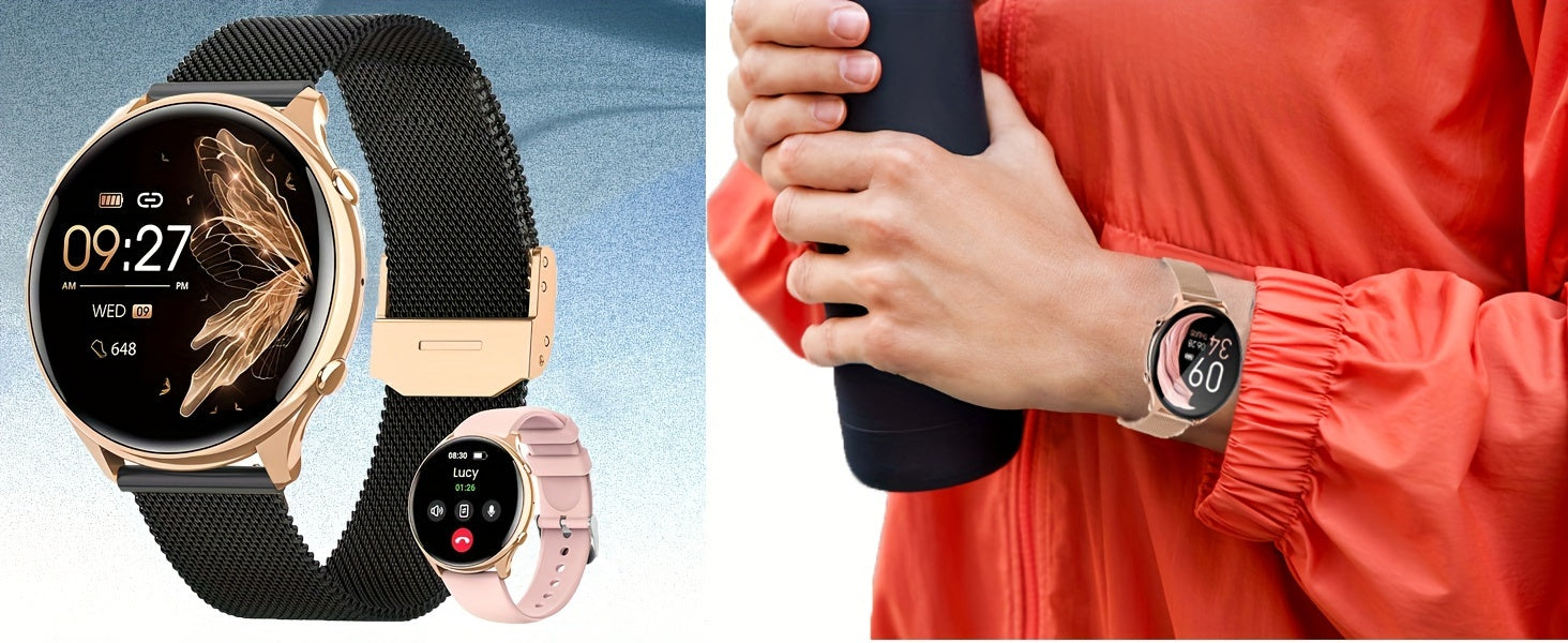 ساعات ذكية للنساء، الرد على المكالمات/إجراؤها، ساعة ذكية مقاس 1.39 بوصة، وضع رياضي لأكثر من 120 خطوة، عداد خطوات، لأجهزة أندرويد وiOS، هدية مثالية للعطلات، لعيد القديس باتريك، الموسم الدراسي، عيد البنات