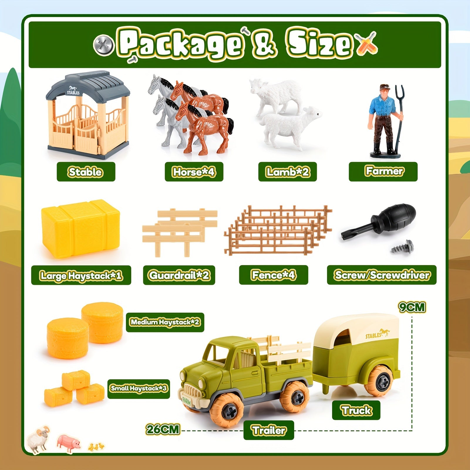 Farm Animal Toys For Kids, Truck Toys Boys Building Stem Toys For Boys Ages 3-9 Farm Toys With Horse, Lamb For, Perfect Girls Boys Birthday&back To School Gifts