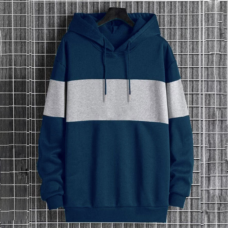 Mens Patchwork Color-Block Hoodie Single-Face Style
