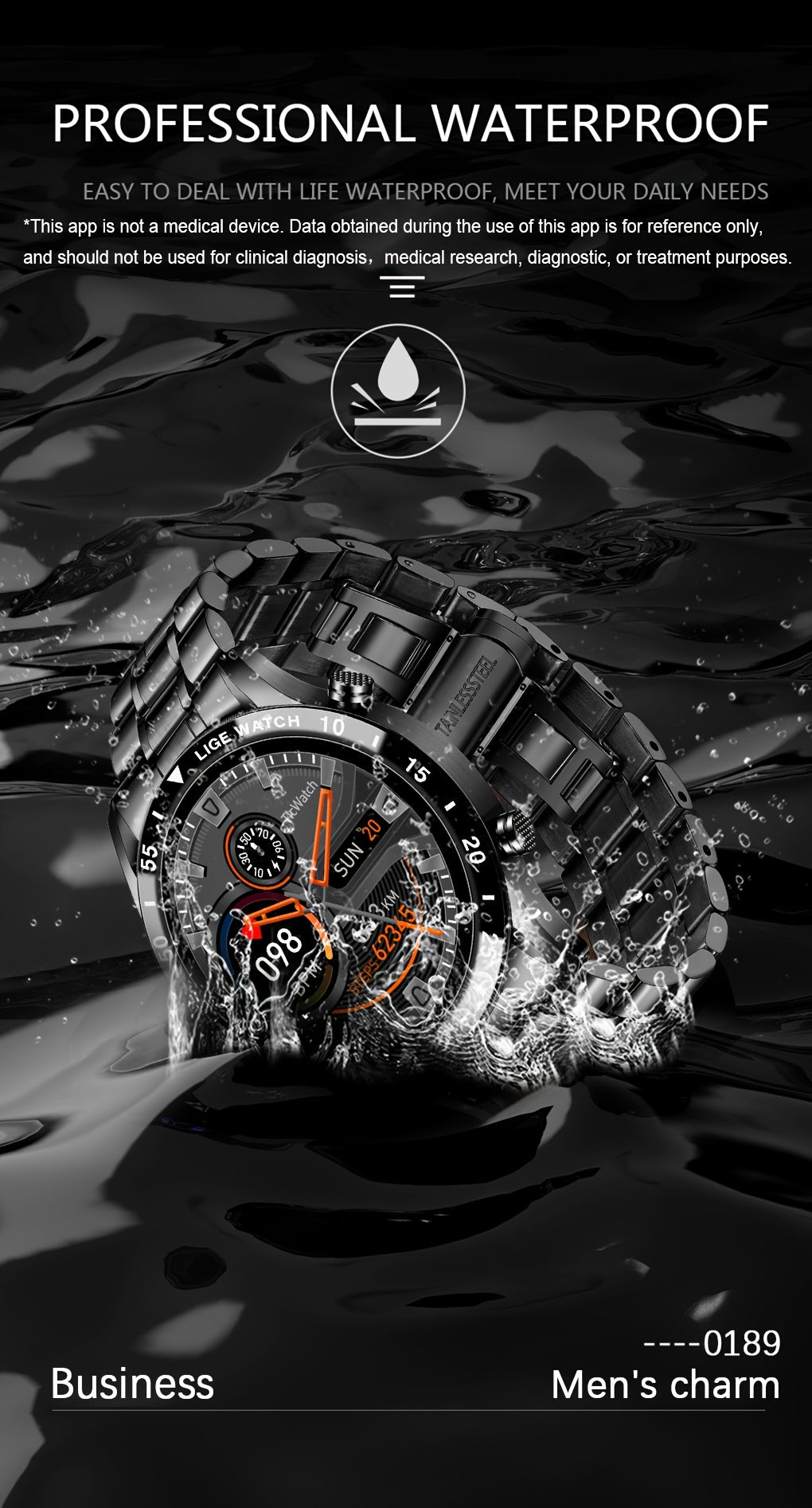 ساعة ذكية أنيقة بشاشة لمس كاملة، الرد على المكالمات الواردة ورفضها، ساعات ذكية للتحكم بالموسيقى، اهتزاز لالتقاط الصور، التحكم بالموسيقى، مراقبة النوم، عد الخطوات، العد التنازلي، ساعة اللياقة البدنية الرياضية