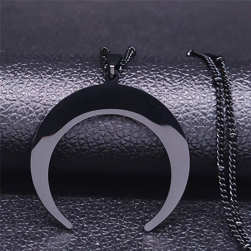 Gothic Stainless Steel Moon Necklace For Women Black Color Big Neckless Jewelry