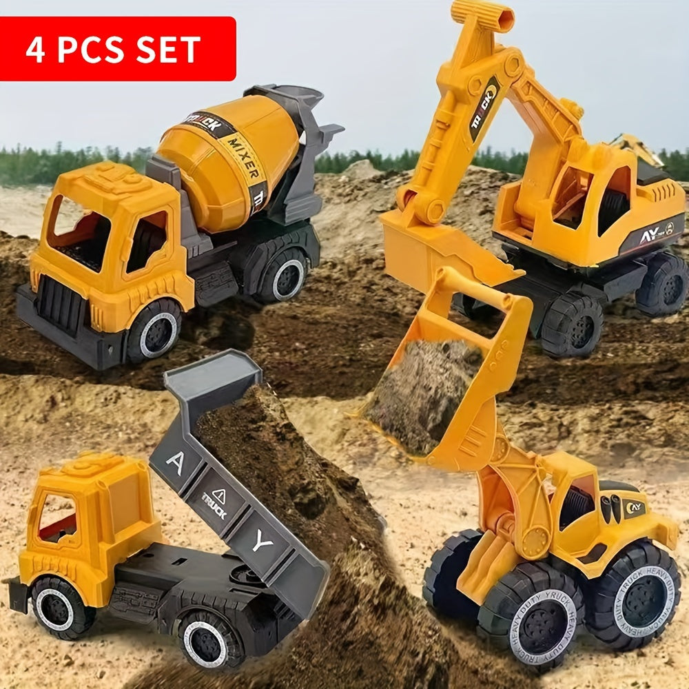 [2025 New Car Toy] 4pcs Car Toys For Kids Big Size Toys Shatterproof Excavator Mixer Dump Truck Bulldozer Engineering Toy Cars For Two Years Or More Kids Toys Boy Car