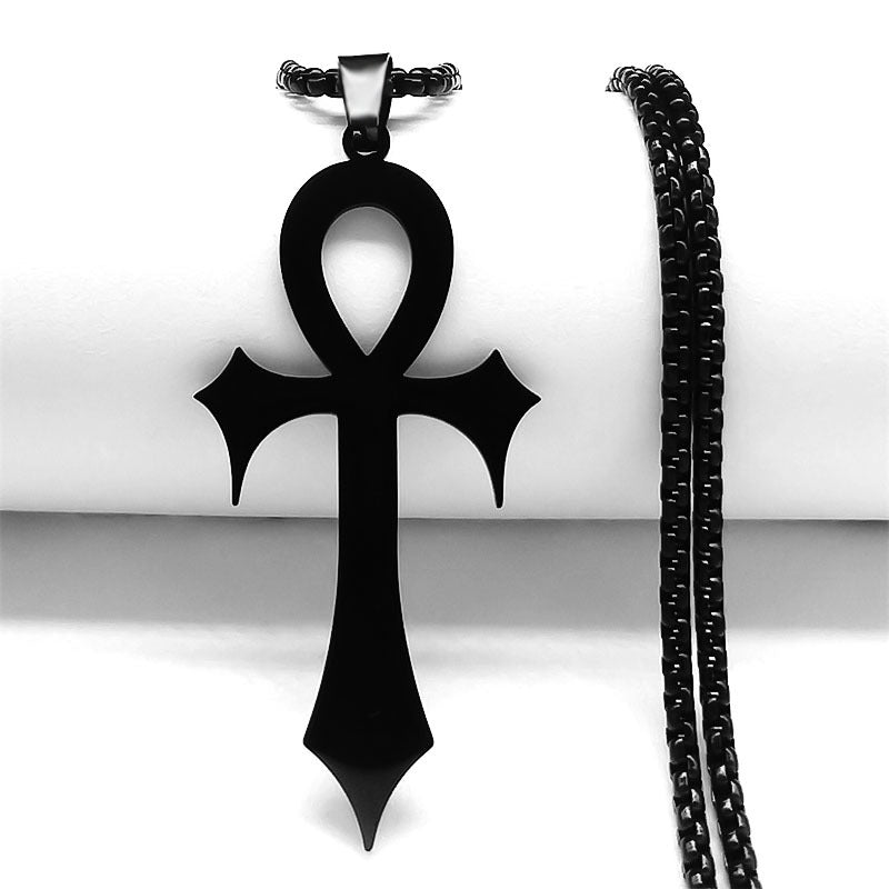 1pc Easter Goth Egyptian Cross Ankh Key Of Life Necklace Stainless Steel Black Color Amulet Religious Necklaces Gothic Jewelry Gift N7078