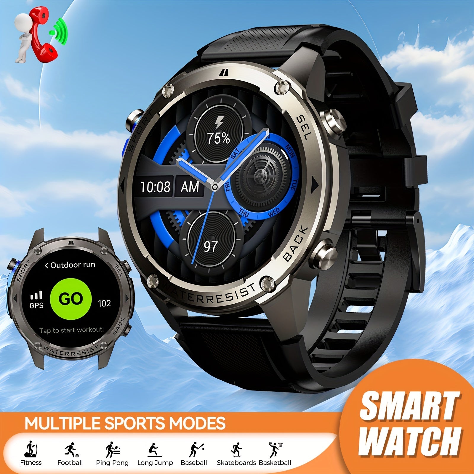 INEYES 2024 New GPS-Support Sport Smartwatch For Men, 170+ Outdoor Modes, 500 MAh Big Battery, 1.43 Inch AMOLED HD Screen, Massive Dials Free Change, 6 Theme Styles, Smartwatch For IPhone Android Phones, Metal Shell, Cool Wri