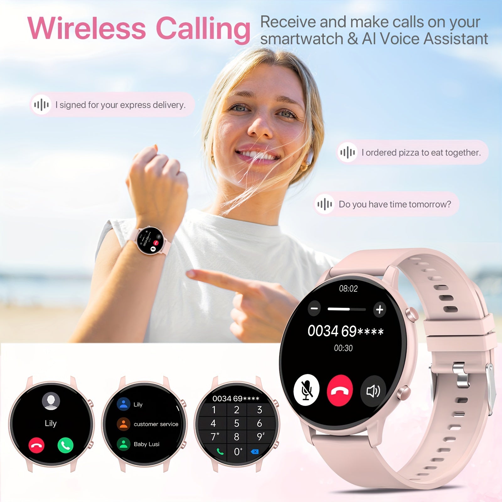 1.39-inch Women's Smart Watch with Full Touch Screen, Make/Receive Calls, Message Push, Fitness Tracker, Pedometer, 100+ Sports Modes for iPhone/Android Phones